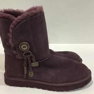 UGG Women's Azalea Charms Plum Suede Shearling Boots Size 10